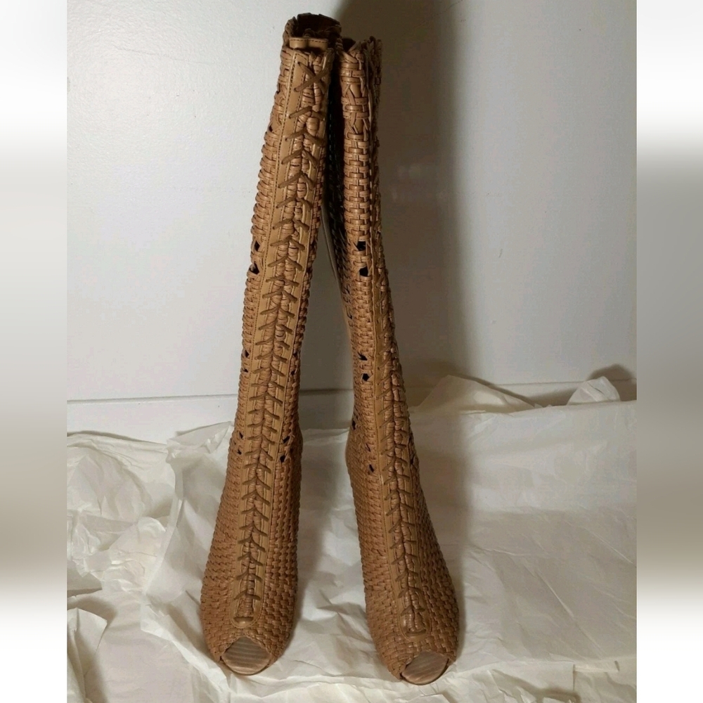 Gucci Brown Woven Heeled Boots - Picture 4 of 6